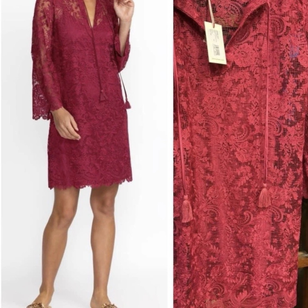 Johnny Was Jade “Harper” recycled lace mini dress in “Smokey Rose” size M